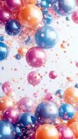 Colorful spheres and bubbles suspended in a vibrant arrangement create an eye-catching display in a bright setting photo