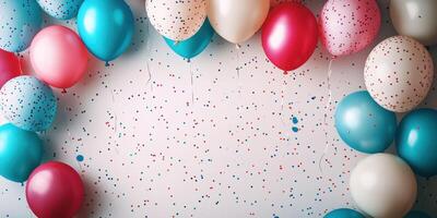 Colorful balloons and confetti create a festive atmosphere for a celebration setting photo