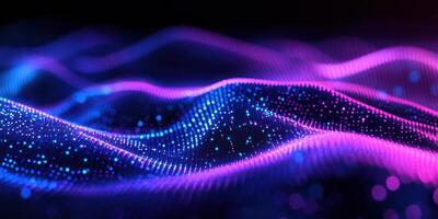Abstract digital waves of vibrant colors create a mesmerizing display in a dark environment photo