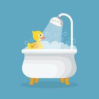 A cartoon duck taking a bath in a tub vector