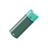 A battery is shown in a flat style vector