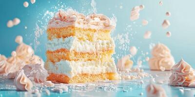 Delightful vanilla cake with creamy frosting and decorations creates a joyful dessert experience in a vibrant setting photo