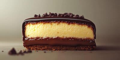 Decadent chocolate and creamy cheesecake dessert with a crunchy base photo