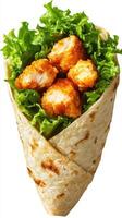 Delicious wrap with crispy chicken and fresh lettuce neatly presented for a tasty snack or meal option photo