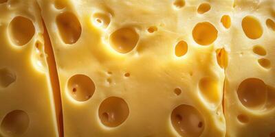 Swiss cheese close-up showing distinct holes and creamy texture captured in natural light photo