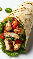 Grilled chicken wrap filled with fresh veggies and herbs, perfect for a healthy meal on the go photo