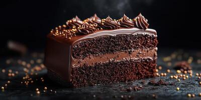 Moist chocolate cake with rich frosting and decoration for dessert lovers photo