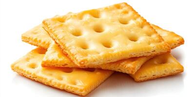 Golden crackers stacked nicely on a clean surface, showcasing their crispy texture and inviting color photo