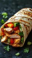 Delicious grilled chicken wrap filled with fresh vegetables, ideal for a quick and healthy meal photo
