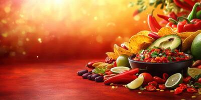 Fresh ingredients for a vibrant salsa preparation, showcasing colors and textures of various vegetables and fruits photo
