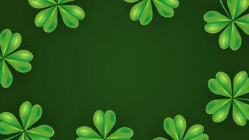 Horizontal background Happy Saint Patricks day. Clover leafs quatrefoils on green background. illustration with copy space vector