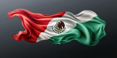 Flowing Mexican flag displayed against a dark background with vibrant colors and intricate design capturing national pride photo