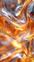 Abstract swirling patterns created by translucent orange and silver materials with light reflections in a close-up view photo