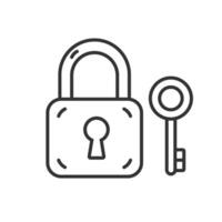 Outline padlock with key icon isolated. vector