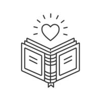 Open book with blinking heart icon isolated. vector