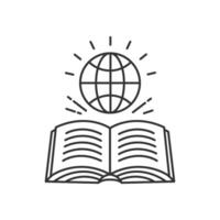 Open book with globe icon isolated. vector