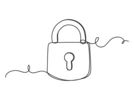 Continuous one line shape padlock icon isolated. vector