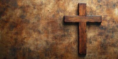Wooden cross against a rustic background highlighting religious symbolism and craftsmanship photo