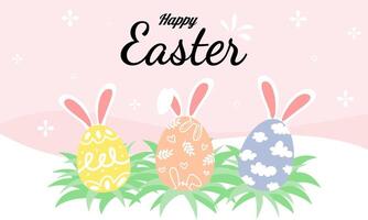 Happy Easter banner or background. Trendy Easter design with typography, eggs in pastel colors. Modern minimal style. vector