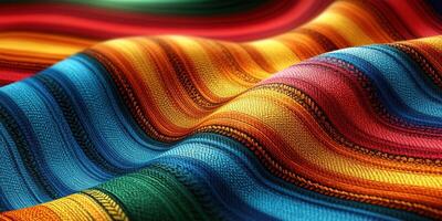 Colorful woven fabric showcasing vibrant patterns and textures in warm light photo