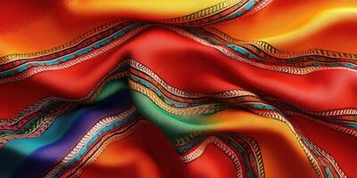 Colorful woven fabric with intricate designs showcasing vibrant patterns and textures photo