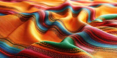 Beautifully textured colorful fabric showcasing vibrant patterns and design in warm tones during daylight photo