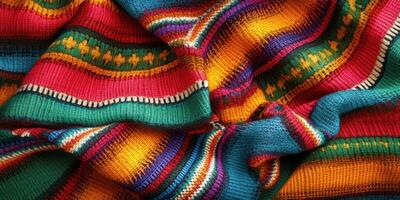 Vibrant woven textile showcasing intricate patterns in rich colors from local artisans photo