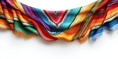 Colorful patterned scarf hung against a simple background showcasing vibrant design and texture for decoration photo