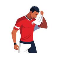 Exhausted Football Player Wiping Face with Shirt vector