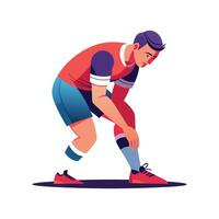 Athletic Player Adjusting Socks and Shin Guards Design vector