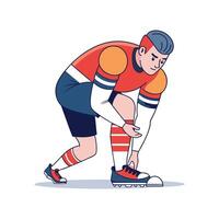 Focused Football Player Fixing Socks and Shin Guards vector
