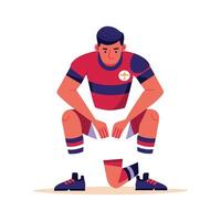 Football Player Adjusting Shin Guards Before Game vector