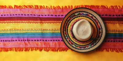 Colorful artisan textile and sombrero showcase traditional design elements and vibrant craftsmanship in a festive setting photo