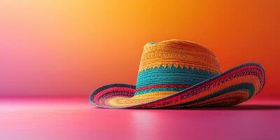 Vibrant sombrero resting on a colorful surface with a warm gradient background photo