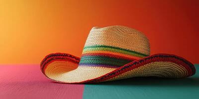 Colorful sombrero resting on a vibrant surface in a joyful setting perfect for celebrations and gatherings photo