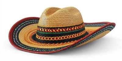 Colorful woven sombrero displayed on a neutral background showcasing traditional craftsmanship and design intricacies photo