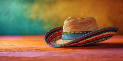 Colorful sombrero resting against a vibrant background in a festive setting photo