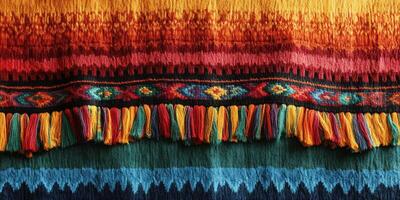 Vibrant textile showcase featuring intricate patterns and bright colors from a crafts market photo