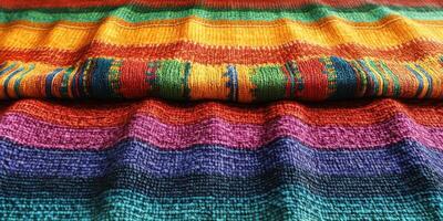 Vibrant woven fabric handcrafted in traditional style showcasing colorful patterns and textures from local artisans photo