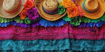 vistoso sombreros y vibrante decoraciones escaparate un festivo atmósfera a un cultural celebracion en un animado mercado ajuste foto