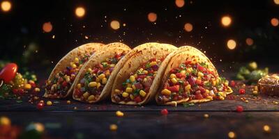 Colorful taco platter with vibrant toppings against a dark backdrop during a festive gathering photo