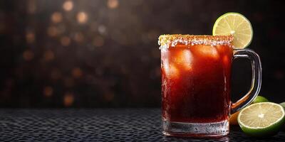 Refreshing beverage served in a glass with lime and salt garnish at a dimly lit bar during the evening photo