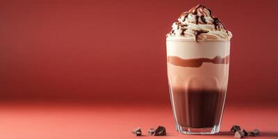 Creamy chocolate milkshake topped with whipped cream and chocolate drizzle photo