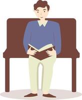 Man Reading a Book While Sitting in Flat Design. vector