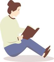 Illustration of Woman Reading a Book While Sitting with Flat Design. vector