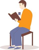 Man Reading a Book While Sitting with Flat Design vector