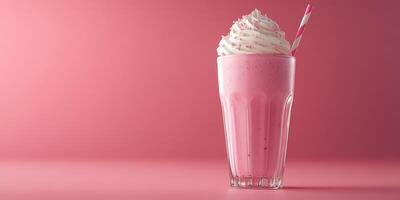 Delicious pink dessert beverage topped with fluffy whipped cream against a vibrant background photo