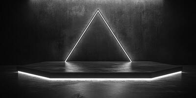 Modern minimalist stage design with geometric lighting in a dark setting photo