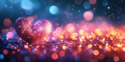 Sparkling heart shape on colorful glitter background during nighttime celebration photo