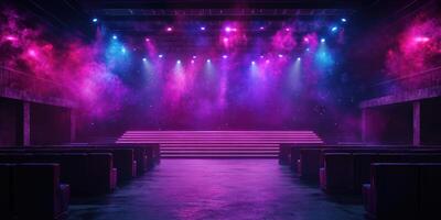 Colorful stage lighting setup in a modern performance venue preparing for an exciting event photo